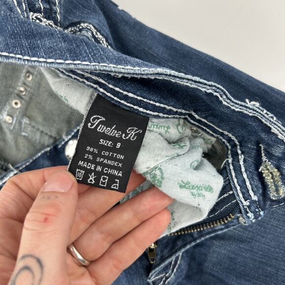 Vintage Y2K Twelve K USA Jeans Womens 6 Low Rise Bootcut Bedazzled Bling - Picture 8 of 12